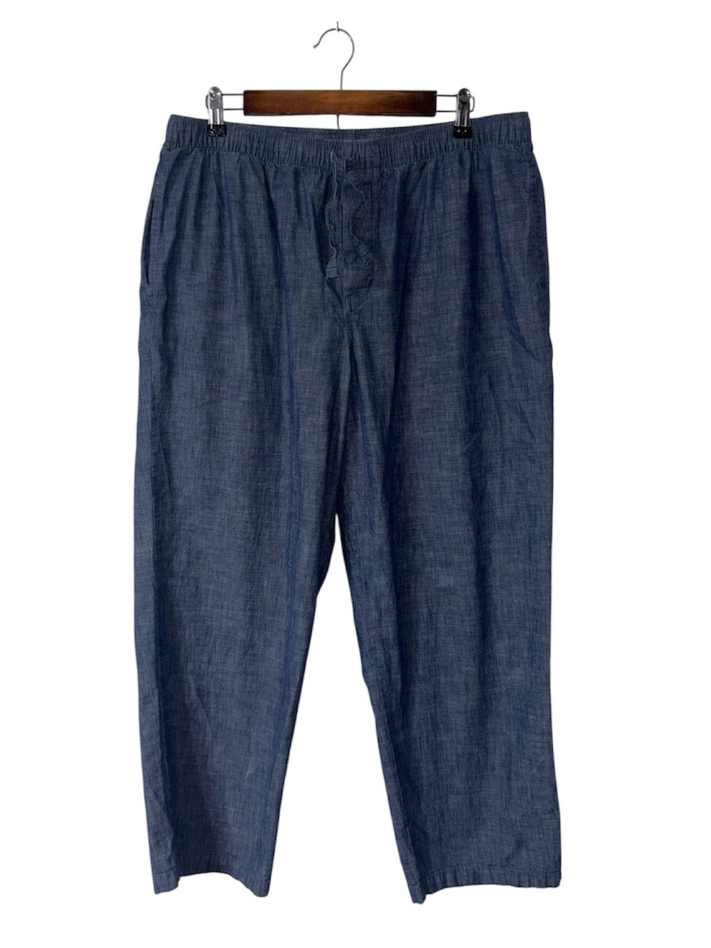 Lands End Blue Pull-On Pants Chambray Wide Leg 100% Cotton Size Large